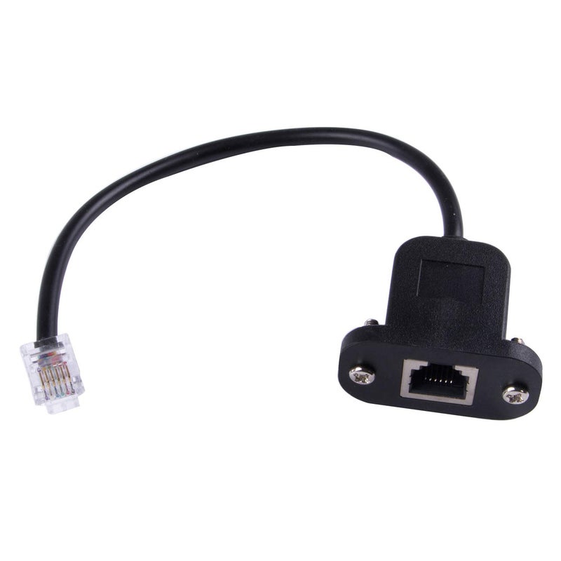 Suamdoen RJ12 6p6c Female to Male Telephone Panel Mount LAN Network Ethernet Extension Cable 15cm - Image 1